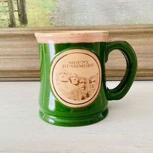 Mount Rushmore Large Pottery Mug Coffee Cup Green Glaze Handcrafted Gift SD USA